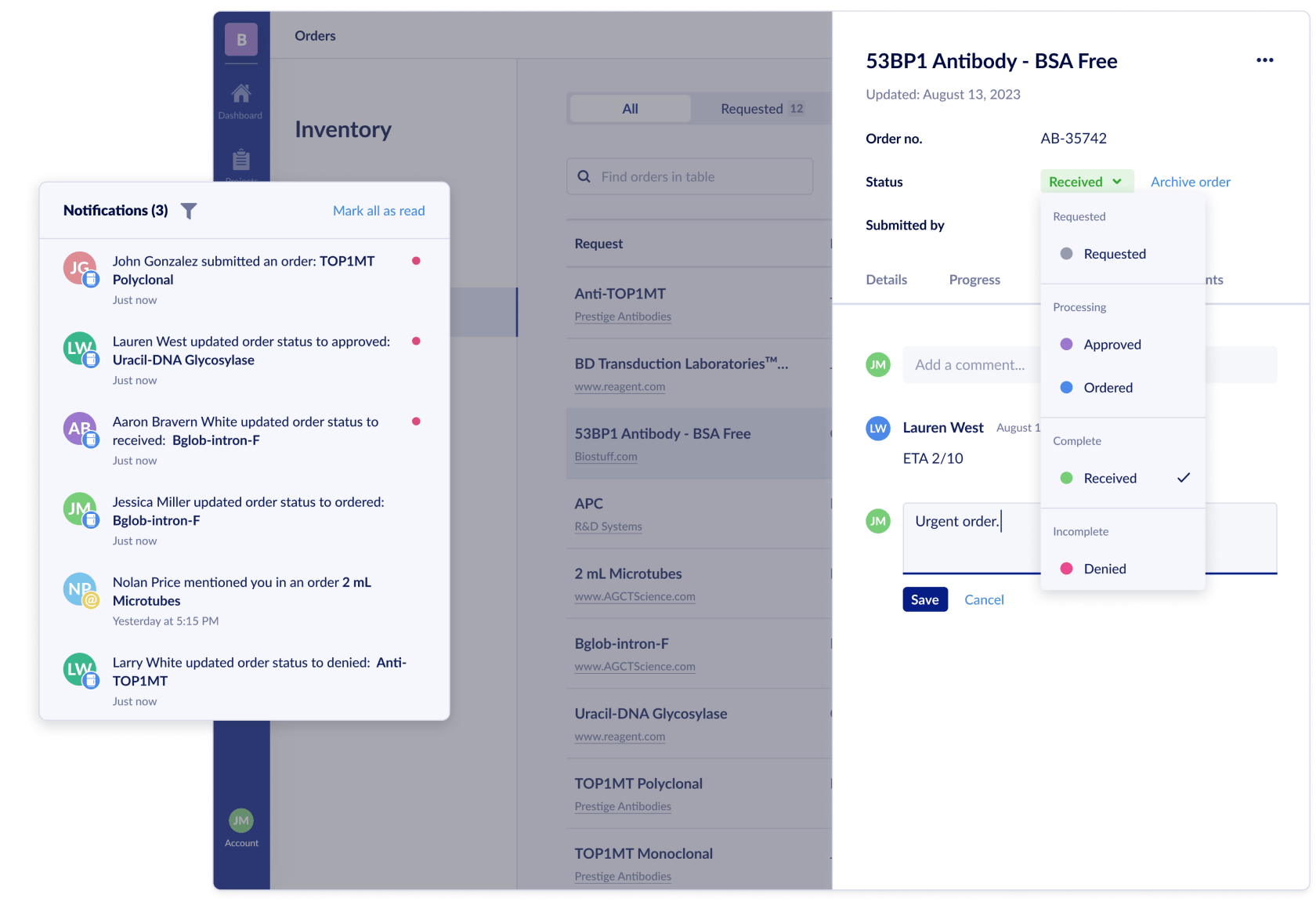 Collaborate for in-depth order tracking 
